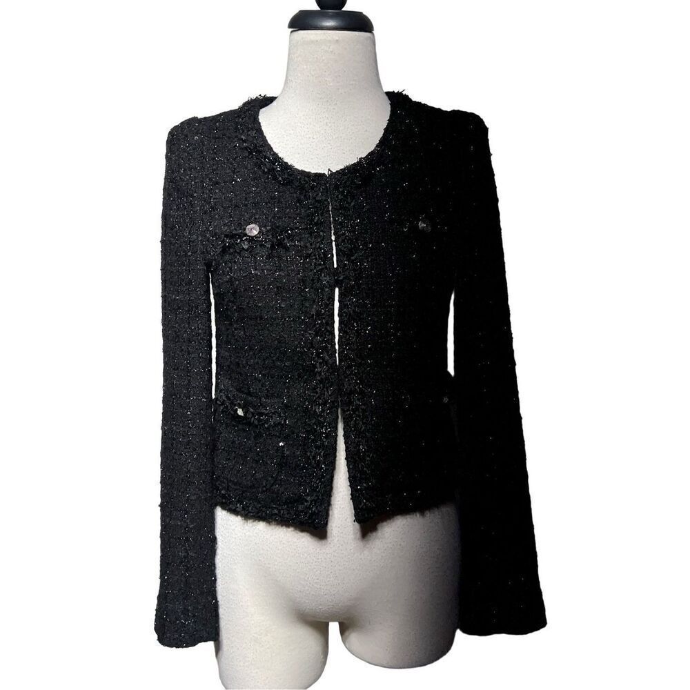 The Coco Jacket Black Cropped Nubby Metallic Classic Jacket Size M